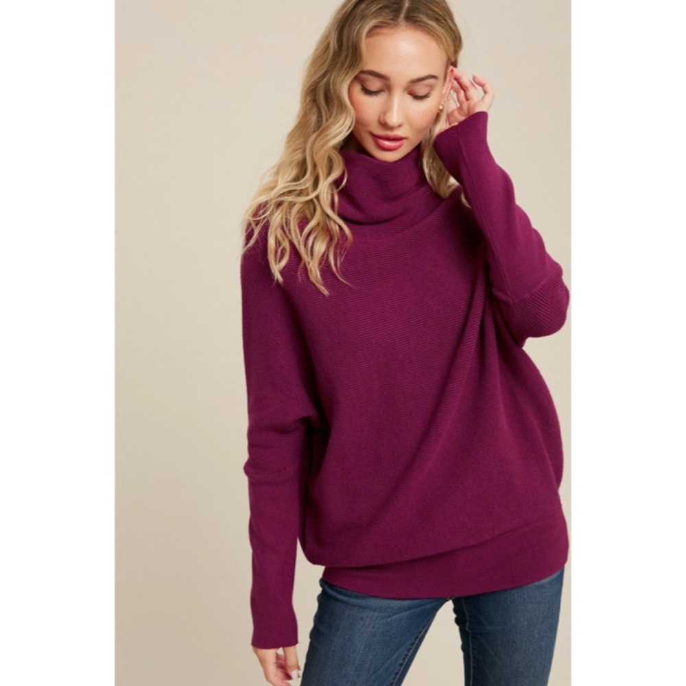 SOLD OUT Plum Slouch Neck Dolman Knit Pullover Sweater - Picture 2 of 3